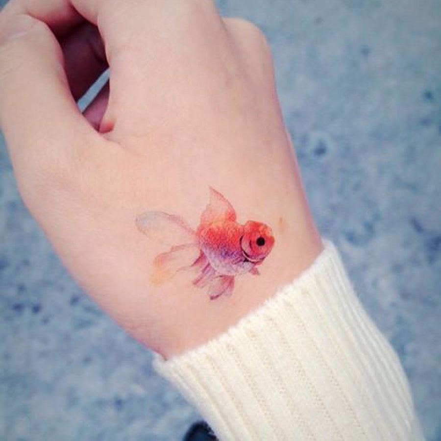 Blurb Watercolor Gold Fish Temporary Tattoo – MyBodiArt
