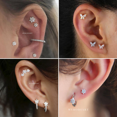 Cute Multiple Ear Piercing Multiple Combination Ideas for Women - www.MyBodiArt.com 