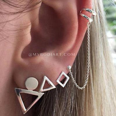 Classy Ear Piercing Ideas Cartilage Helix Ear Cuff Earring Set - lindas ideas para perforar orejas - www.MyBodiArt.com 