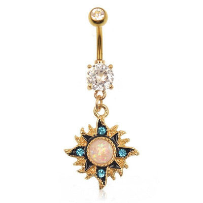 Flare Sun Opal Gold Belly Button Ring - MyBodiArt.com