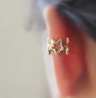Cute Ear Piercing Ideas - Cartilage Helix Hoop Ring - Charmed Stars Ear Cuff Earring at MyBodiArt.com 