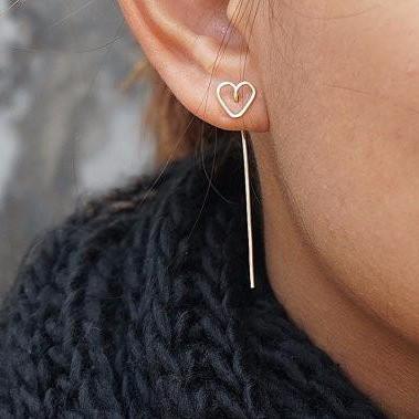 Simple Ear Piercing Ideas at MyBodiArt.com - Wired Heart Drop Earrings Minimalistic  