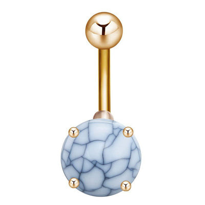 Howlite Turquoise Gold Belly Button Ring - MyBodiArt.com
