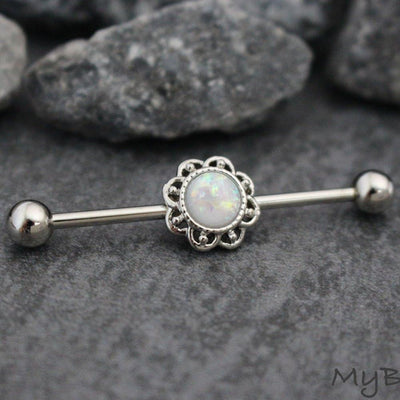 Opal Flower Industrial Piercing Jewelry at MyBodiArt