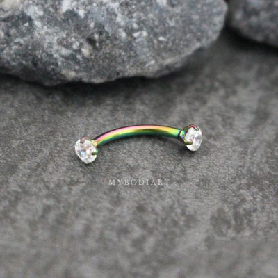 Cute Rainbow Crystal Rook Ear Piercing Jewelry or Eyebrow Lip Ring 16G - www.MyBodiArt.com