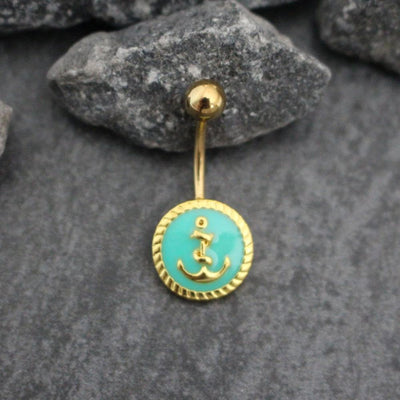 Anchor Belly Button Ring Stud in Gold for Summer & Beach at MyBodiArt.com