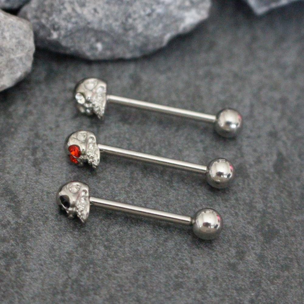 Skull Tongue Piercing Jewelry, Tongue Ring, Tongue Barbell Stud - Main Image