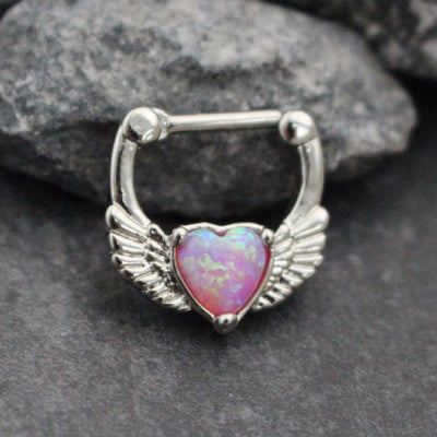Aura Pink Opal Heart Septum Piercing Jewelry Clicker at MyBodiArt.com