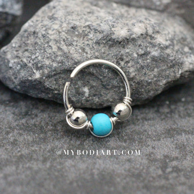 Cute Turquoise Earring Rings 16G for Cartilage, Helix, Conch, Tragus, Piercings - www.MyBodiArt.com