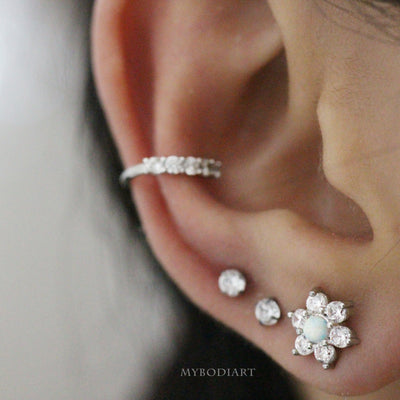 Unique & Cute Ear Piercing Jewelry Ideas for Women - Crystal Opal Star Flower Earring Stud for Cartilage, Helix, Tragus, Conch, Ear Lobe - www.MyBodiArt.com #earpiercing #cartilage #earrings #tragus #helix