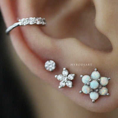 Cute Opal Flower Ear Piercing Jewelry Ideas Cartilage Helix Conch Tragus Earring Stud 16G - www.MyBodiArt.com