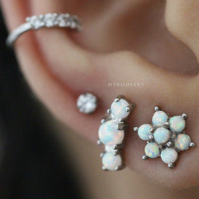 Unique Multiple Ear Piercing Jewelry Ideas for Women - Triple Opal Earring Stud for Cartilage, Helix, Conch, Tragus - www.MyBodiArt.com