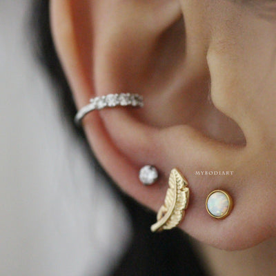 Beautiful Gold Opal Multiple Ear Piercing Jewelry Ideas for Women - Earring Stud for Earlobe, Cartilage, Helix, Tragus Jewelry -www.MyBodiArt.com 