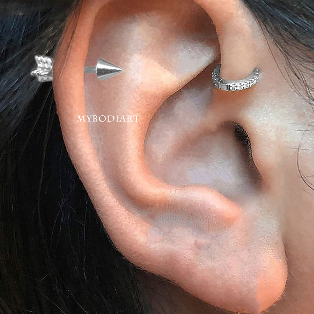 Stainless Steel Arrow Ear Stud - 35mm Long Screw Ball Cartilage Earring For Body Piercing