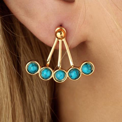 Boho Bohemian Chic Ear Piercing Ideas - Korwa Turquoise Ear Jacket Earring in Silver & Gold  - MyBodiArt.com 