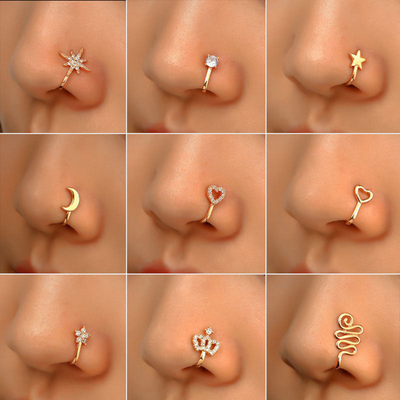 Mindy Cute Crystal Fake Nose Piercing Ring Clip - www.MyBodiArt.com #earrings