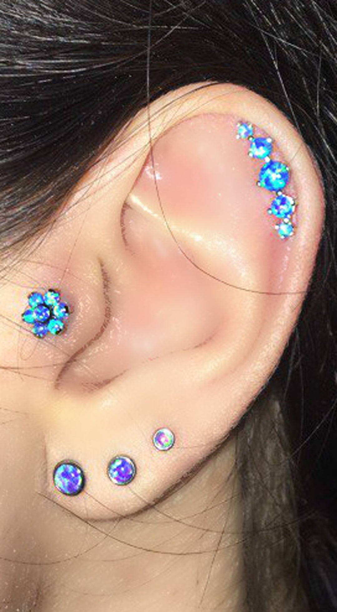 Tiny Opal Cartilage Earrings, Tiny Tragus Earring, Dainty