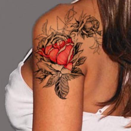 Sabella Geometric Black And Red Rose Temporary Tattoo – Mybodiart