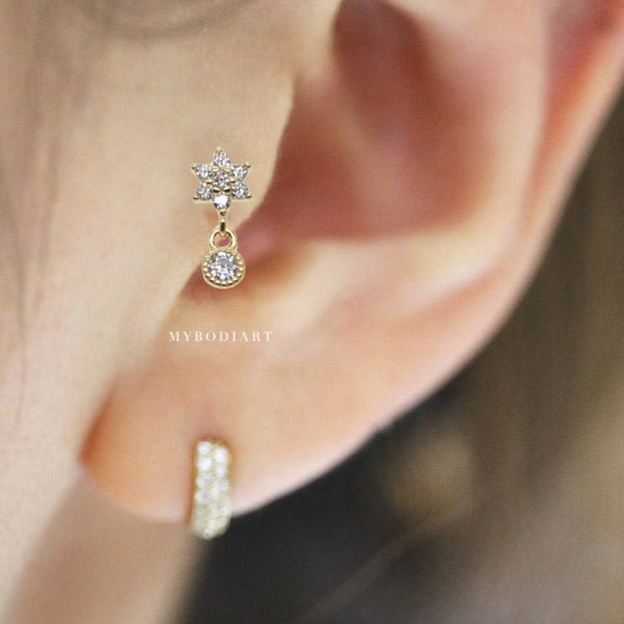 Samantha Small Simple Cute Crystal Flower Drop Earring Studs in