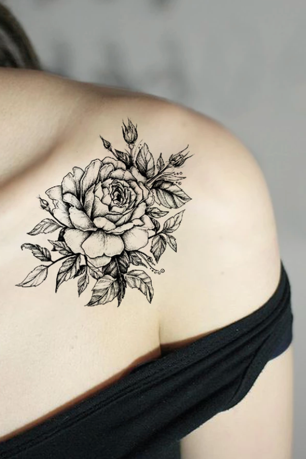 rose tattoo outline shoulder