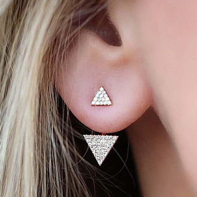 Minimal Cute Boho Ear Piercing Jewelry - Sukiomi Crystal Triangle Ear Jacket Earring in Gold or Silver - MyBodiArt.com