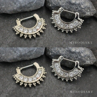 Crystal Septum Clicker Piercing Jewelry Ring 16G for Women - www.MyBodiArt.com