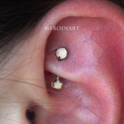 Simple Opal Rook Ear Piercing Jewelry Ideas Curved Barbell 16G - www.MyBodiArt.com