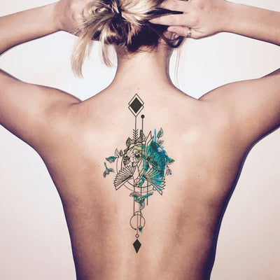 Popular Watercolor Bird Arrow Back Spine Tattoo Ideas for Women -  Ideas de tatuaje de nuevo pájaro fresco - www.MyBodiArt.com