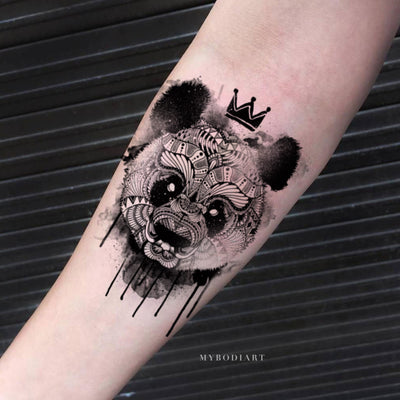 Cute Melting Panda Black and White Forearm Temporary Tattoo Ideas for Women - www.MyBodiArt.com