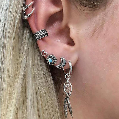 Boho Multiple Ear Piercing Ideas - Cartilage Helix Conch Ring Cuff Hoop - Triple Earring Stud Lobe - at MyBodiArt.com 