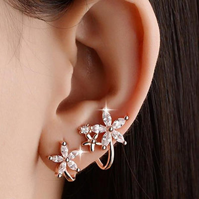 Cute Classy Crystal Spiral Flower Floral Earring for Women Fashion Jewelry in Silver or Gold - www.MyBodiArt.com 