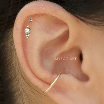 Simple Tribal Boho Bohemian Ball Double Gold Cartilage Helix Ear Piercing Jewelry Ideas for Women -  lindas ideas de joyería para piercing en la oreja - www.MyBodiArt.com #piercings #earring