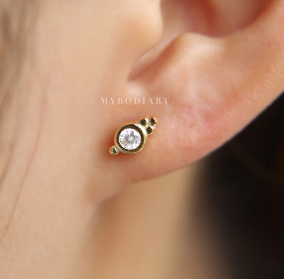 Boho Tribal Ear Piercing Ideas Gold Crystal Cartilage Helix Tragus Conch Earrings Jewelry - tribal piercing ideas para mujeres - www.MyBodiArt.com 