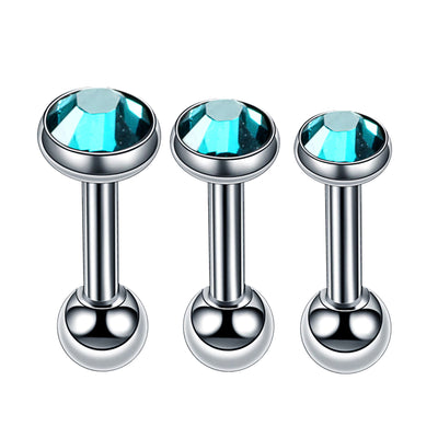 Turquoise Crystal Ear Piercing Earring Jewelry Stud in 16G Silver for Cartilage, Helix, Conch, Tragus - www.MyBodiArt.com