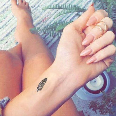 Womens Raylee Small Feather Leaves Wrist Temporary Tattoo at MyBodiArt.com