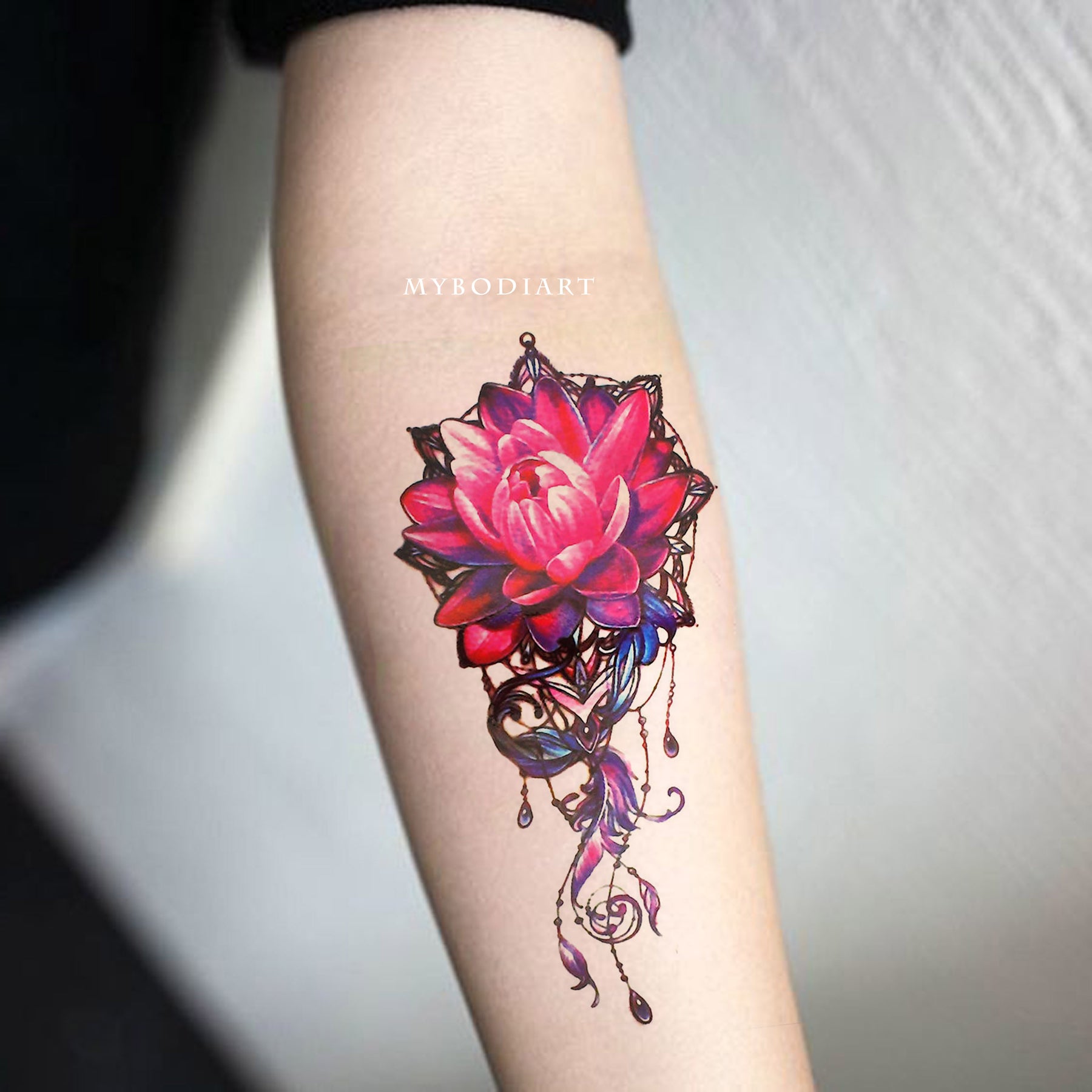 Heidi Beautiful Watercolor Flora Flower Lotus Chandelier Temporary Tat heidi-beautiful-watercolor-flora-flower-lotus-chandelier-temporary-tat