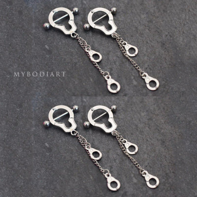 Handcuff Dangle Nipple Piercing Jewelry Rings - www.MyBodiArt.com