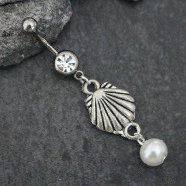Seashell Pearl Belly Ring, Shell Belly Button Rings | Seashell Silver ...