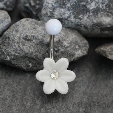 Acrylic Flower Belly Button Ring Stud at MyBodiArt