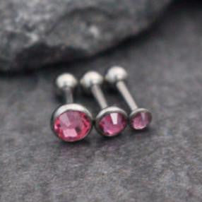 Pink Crystal 16G Barbell for Tragus, Cartilage, Helix, Conch