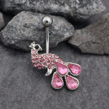 Peacock Navel Ring, Belly Bar, Belly Button Jewelry, Navel Piercing, Stud Non Dangle Body Piercing Silver | Bird Swan 14 Gauge