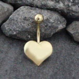 Golden Heart Belly Button Ring in 14G Gold