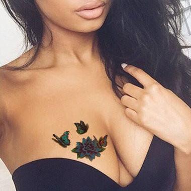 3D Butterfly and Flowers Small Temporary Tattoo