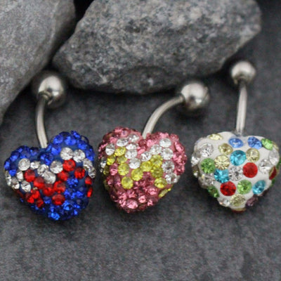 Cute Crystal Heart Belly Button Ring Piercing Jewelry - anillo cristalino del ombligo del corazón - www.MyBodiArt.com