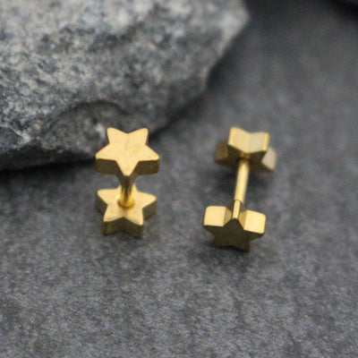Gold Tragus Stud, Gold Cartilage Earring, Star Helix Piercing, 16G Tragus, Cartilage Piercing, Helix Earring, Double Sided Stars