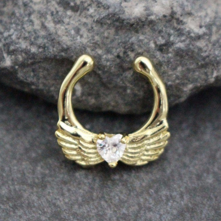 Angel Wings Septum Jewelry, Gold Fake Septum Rings – MyBodiArt