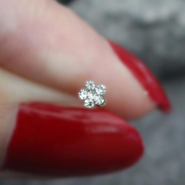 Flowery Small Diamond Nose Ring Crystal Flower Nose Stud Piercing