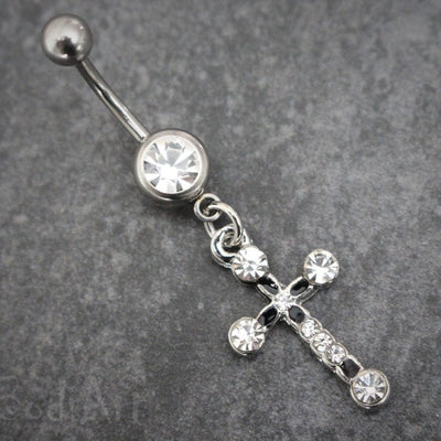 Cross Belly Button Rings, Navel Piercing, Belly Button Piercing, Navel Jewelry, Body Jewelry, 316L Surgical Stainless Steel, Dangle Charm