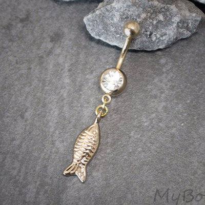 Rose Gold Belly Ring, Fish Belly Button Rings, Gold Navel Piercing, Navel Jewelry, Nautical, Ocean, Sea Creature