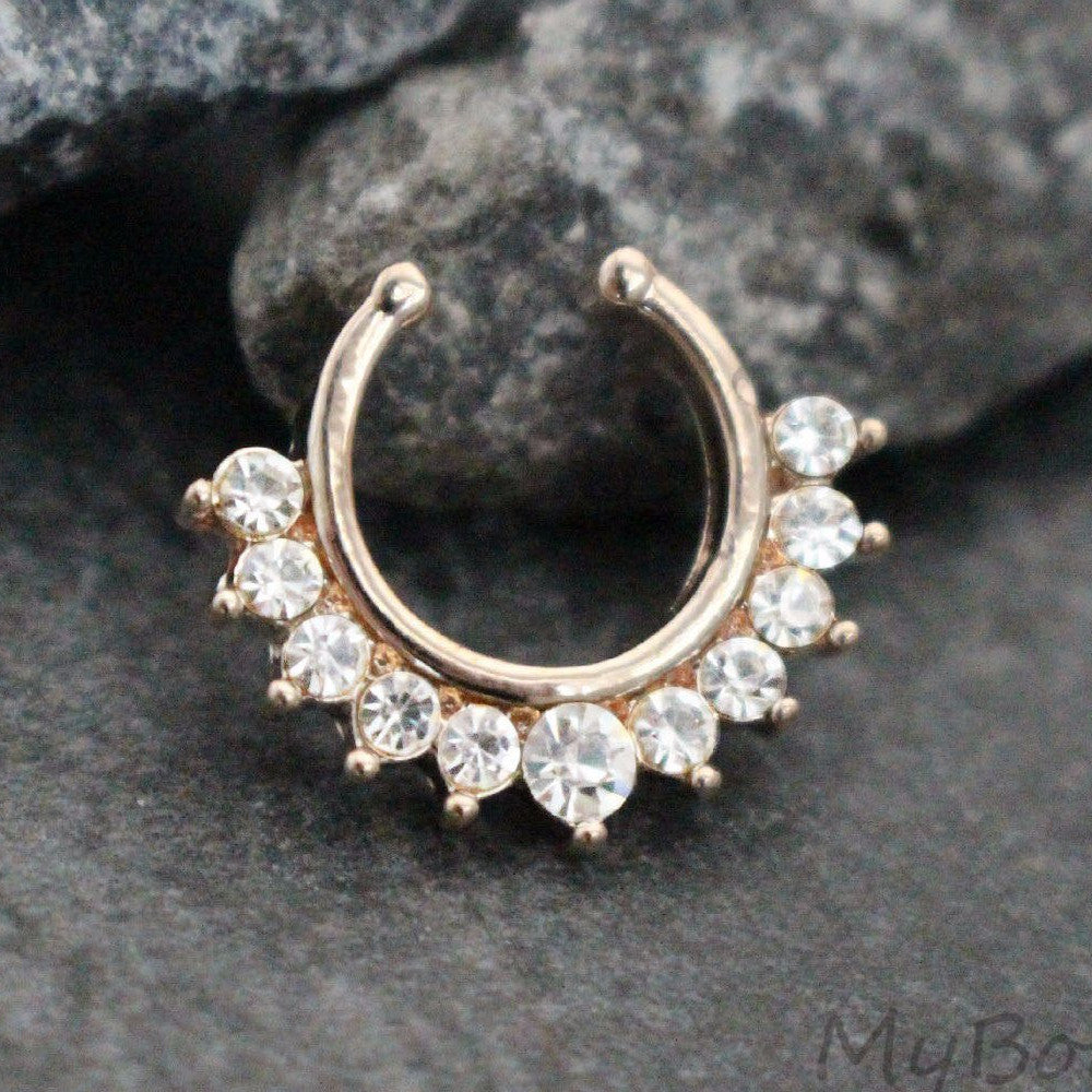 Crystal Septum Ring Fake, Gold Septum Piercing Jewelry, Nose Ring